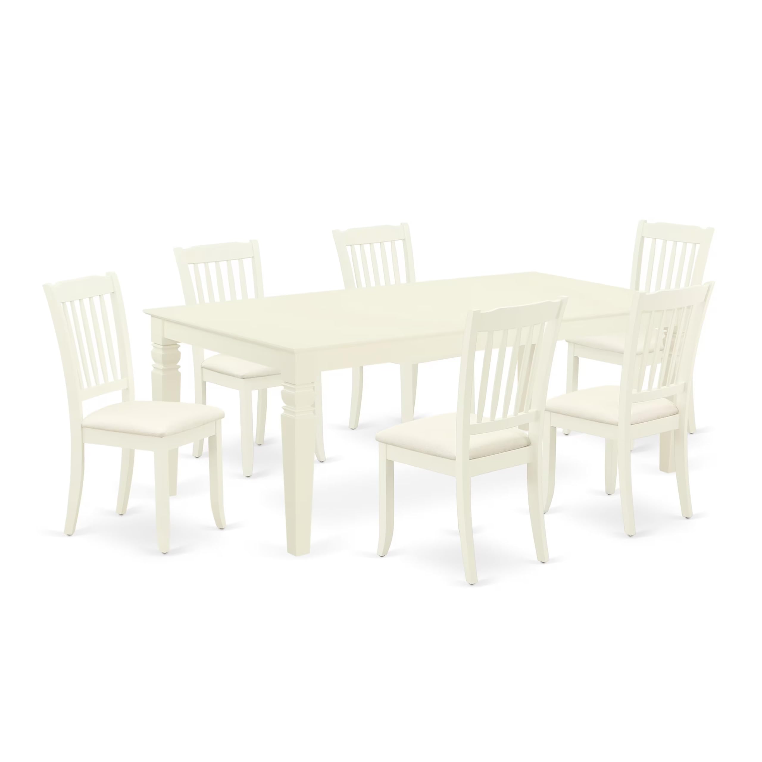East West Furniture Lgda7-Lwh-C 7 Piece Modern Dining Table Set Consist Of A Rectangle Wooden Table With Butterfly Leaf And 6 Linen Fabric Dining Room Chairs, 42X84 Inch, Linen White